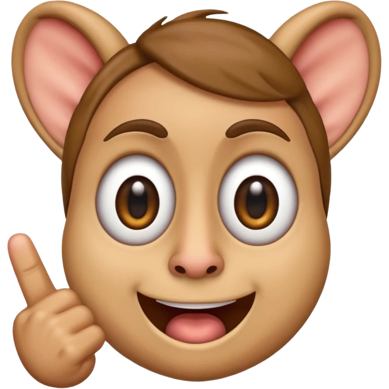 A regular iphone emoji, with big eyes, small mouth, huge ears, holding up the middle finger. emoji