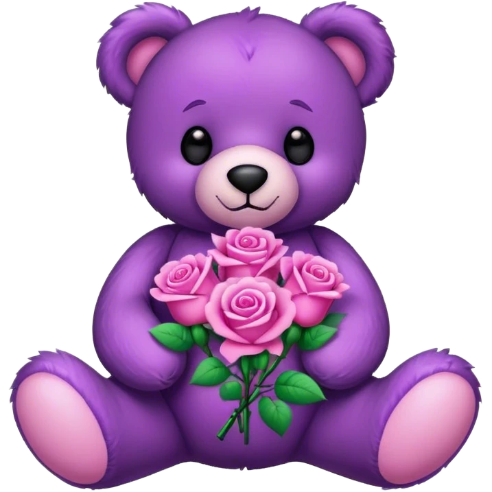  purple Teddy Bear holding  pink  roses emoji