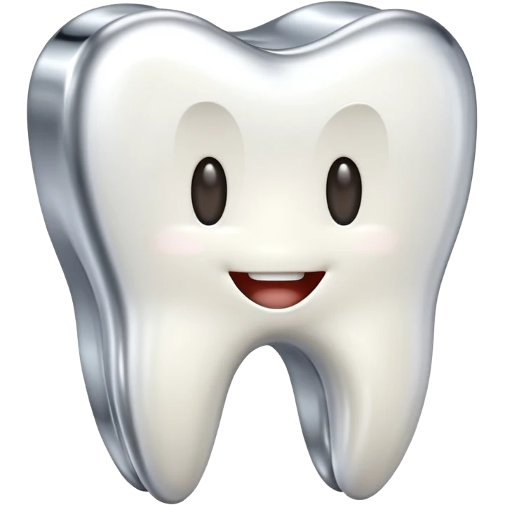 human tooth emoji, smooth chrome ceramic-metal texture, clean medical luxury aesthetic, isolated on white, no face emoji
