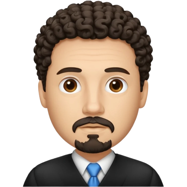 Create a white man with curly dark hair and Goatee lawer emoji