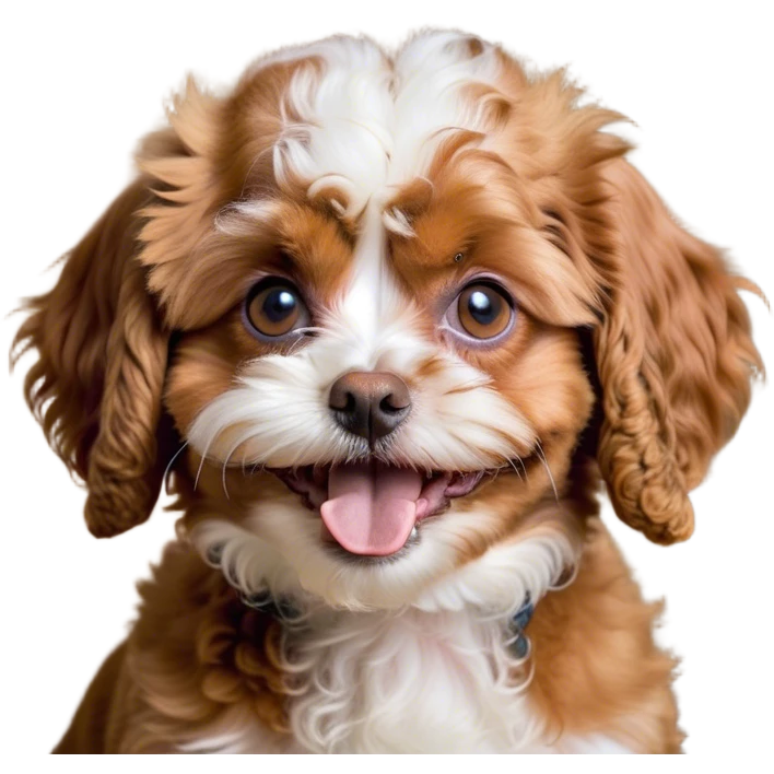 Cinematic Meme-Worthy Grumpy Apricot Cavoodle Portrait Emoji, Head held high but eyes filled with dramatic disappointment, smooth, curly apricot fur with striking white patches, deeply furrowed brow forming an unmistakable scowl, floppy ears slightly angled back in disapproval, piercing brown eyes glaring with pure exasperation, Simplified yet hilariously over-exaggerated features, highly detailed, glowing with an aura of supreme annoyance, high shine, exhausted yet judgmental, stylized with an almost regal pettiness, bright but brooding, soft glowing outline, capturing the essence of a companion that has seen it all and is thoroughly unimpressed, so meme-worthy it feels like it could instantly become the next viral sensation of grumpiness! emoji