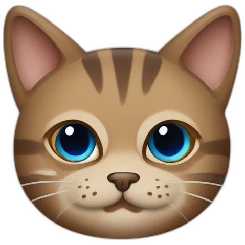 Gato gordo, de ojos azules, de pelaje beige con ligeras lineas marrones y cola peluda de color marron oscuro navegando en un barquito emoji