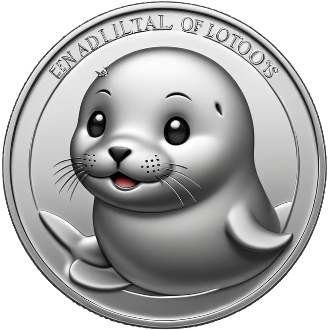 Make a coin engraved cute seal  whole body and coin price goes up emoji