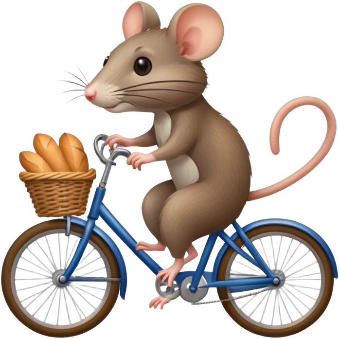 Rat riding bicycle with French baguette in basket emoji