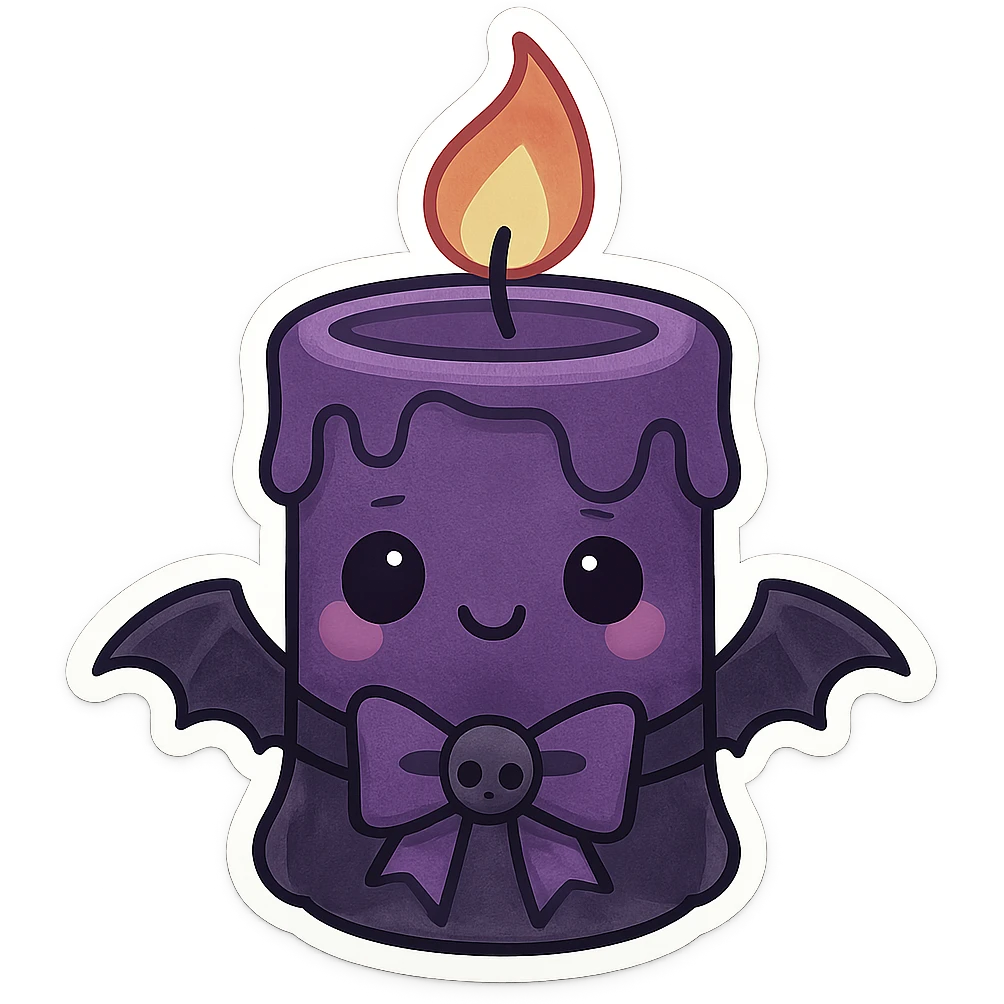 gothic black and purple candle, sweet and mysterious, chibi style sticker emoji