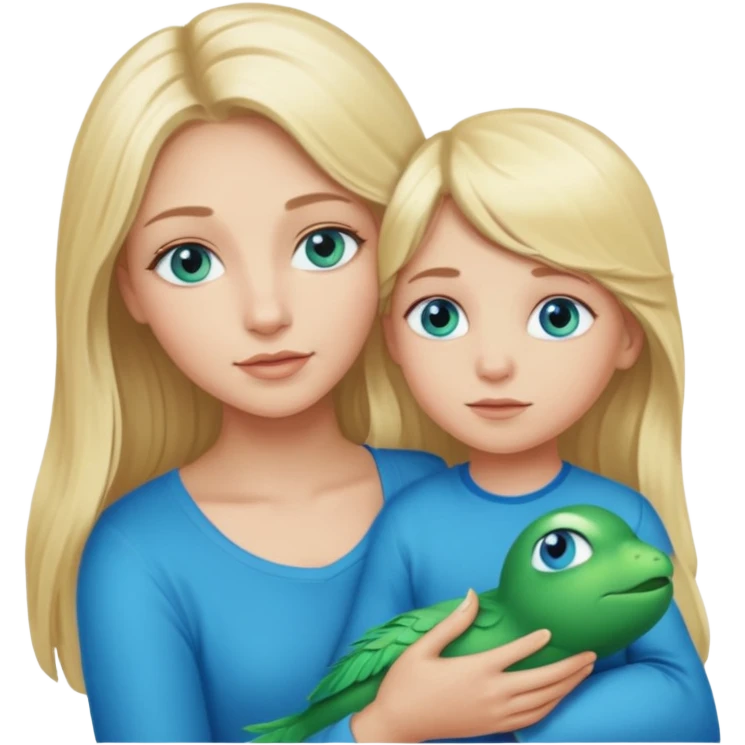 blonde baddie girl  with blue-green eyes, Long lashes, long hair, Hold her little Boy   ,with blue eyes emoji
