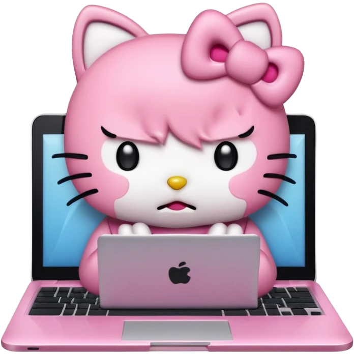 Hello Kitty crying while on her laptop emoji