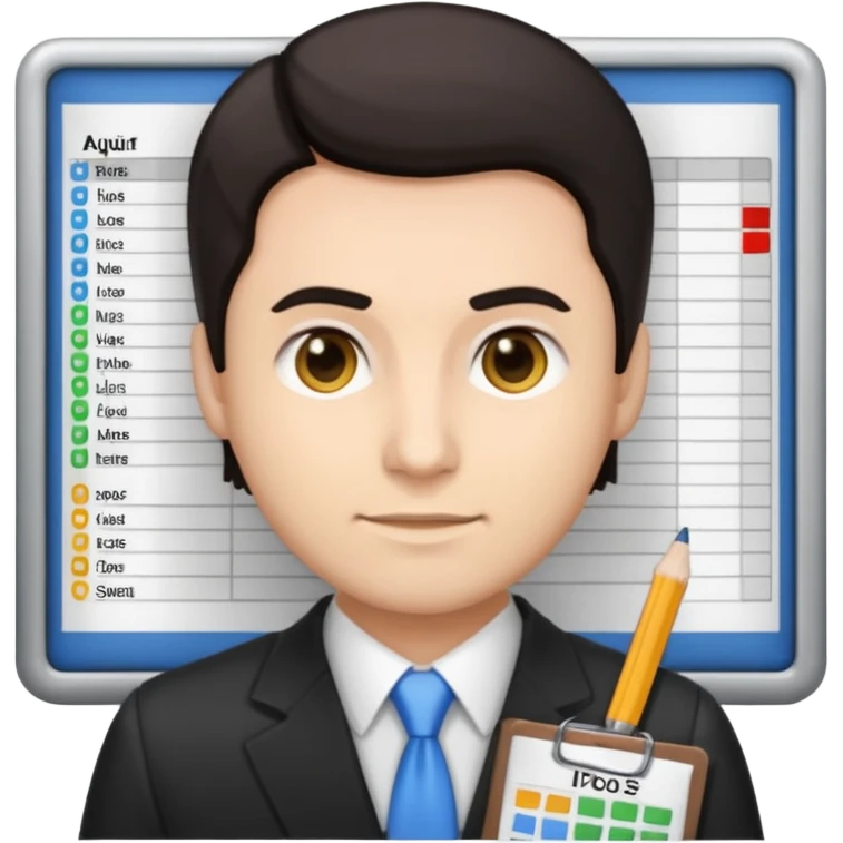 male dark hair auditor with spreadsheet emoji emoji