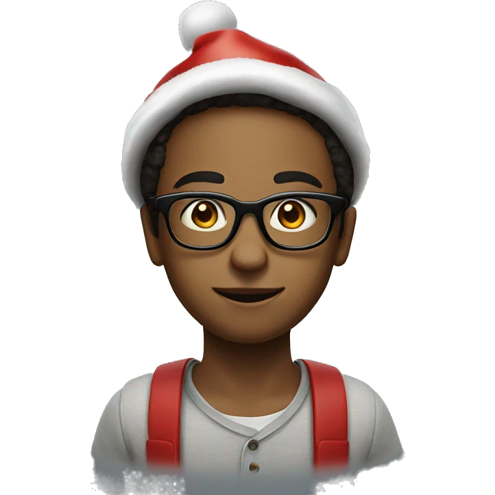 stylish boy with glasses indoors Santa hat emoji