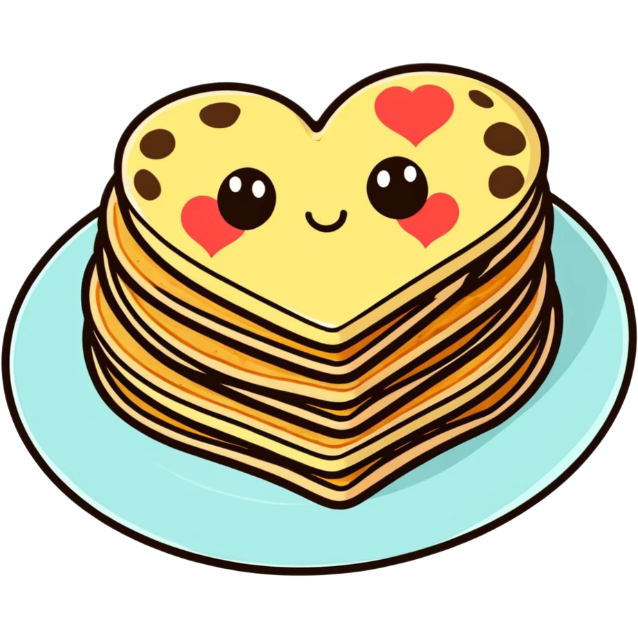 heart shaped pancakes, kawaii style emoji