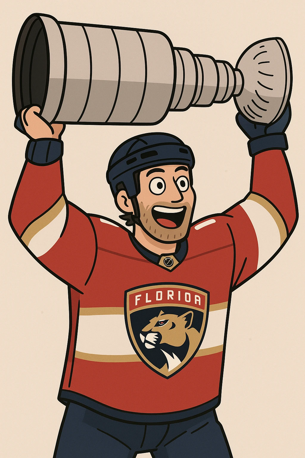 cartoon-style Florida Panthers player lifting the Stanley Cup emoji