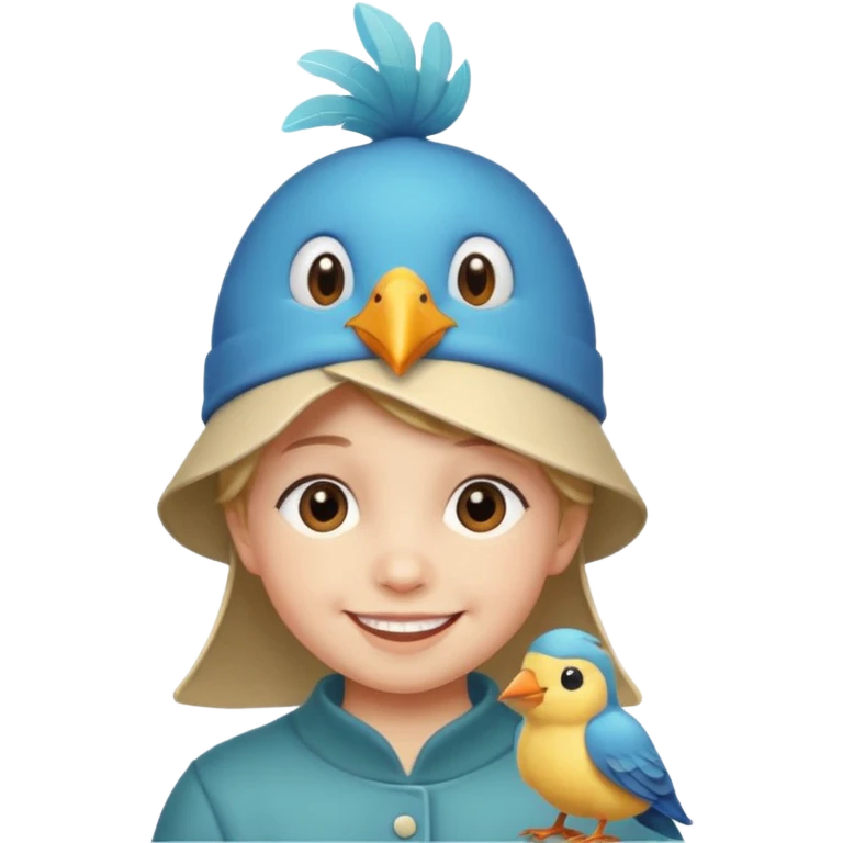 child with a bird hat emoji