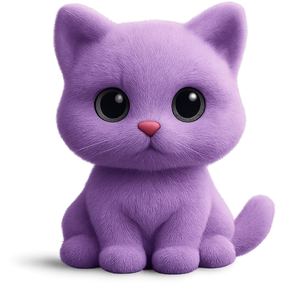 A fluffy kitten with big expressive eyes, soft ears, and a tiny pink nose. The plush cat has detailed textures and a cozy appearance. emoji