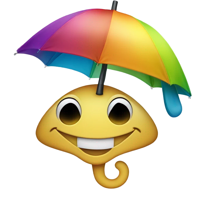 Smiley face that is really stoned and comfy wearing an umbrella hat emoji