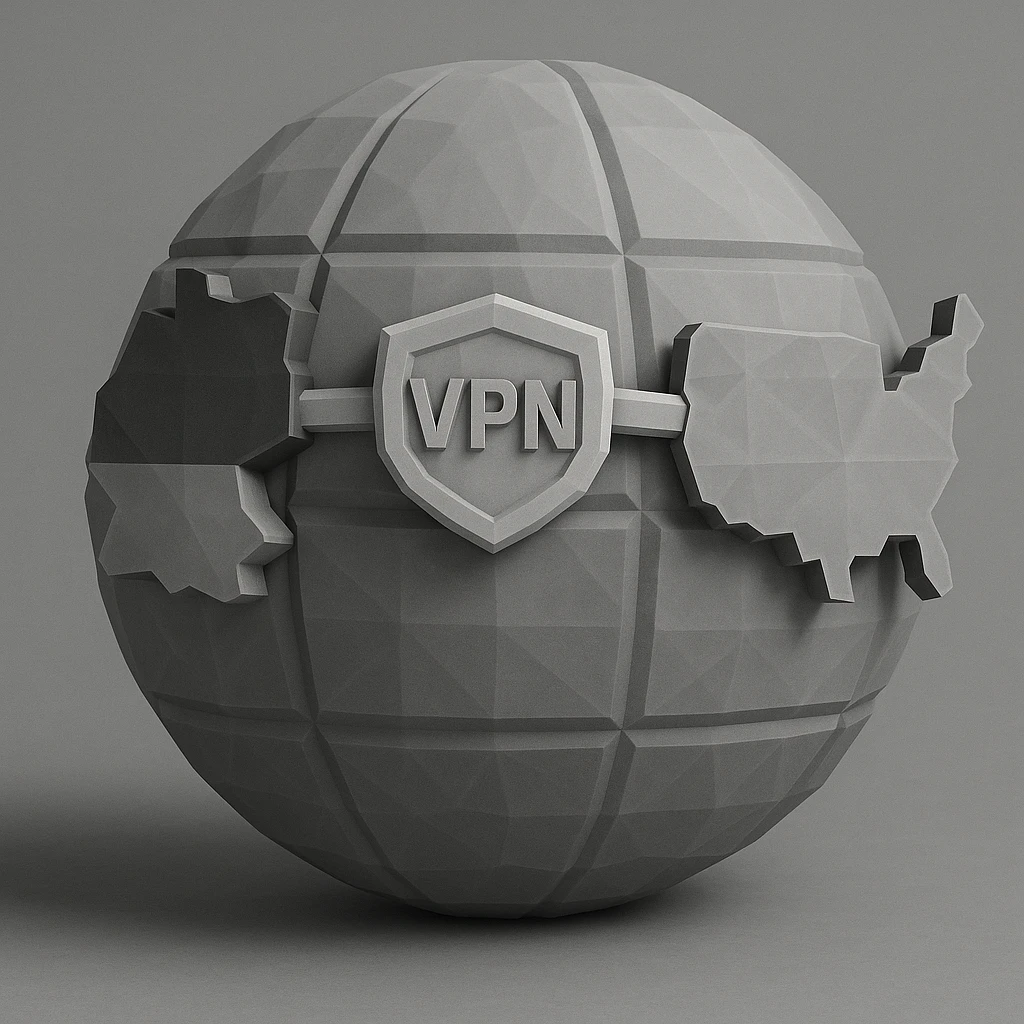 Edit the playful 3D globe with VPN and a connection between Germany and USA to have a monochrome gray color scheme with realistic shading and depth, maintaining the playful and 3D low poly style. emoji