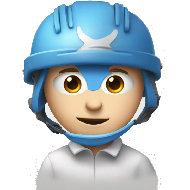 cross-eyed white child with a blue helmet and a pencil in his nose and some buck teeth emoji