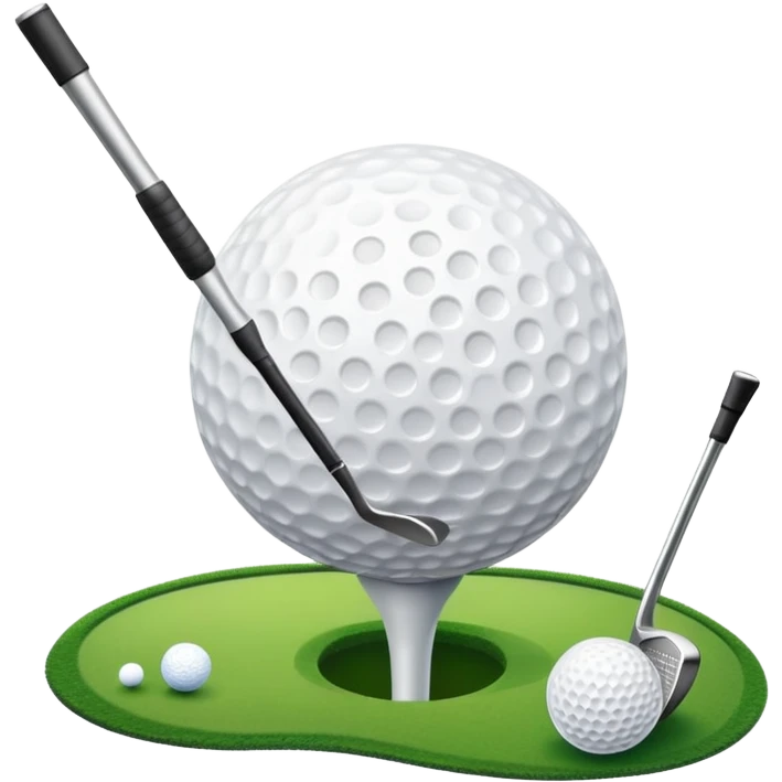 A golf ball on a tee, with a golf club placed beside it on the lush green fairway. The background shows a serene golf course with neatly trimmed grass and a clear blue sky, emphasizing the elegance and precision of the game. emoji