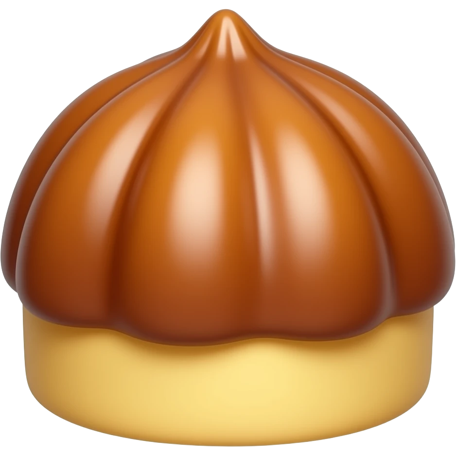 cute butter cake emoji, small chestnut-shaped butter cake with a smooth dome shape, three soft finger-pressed ridges on the top, glossy caramelized butter surface, golden brown color, soft cake base, solid cake with no hole, not a donut, kawaii emoji style, thick outline, simple icon emoji