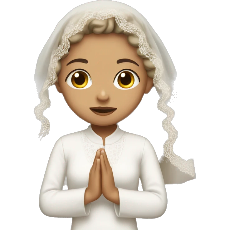 Light skin girl praying with eyes closed and lace white veil  emoji