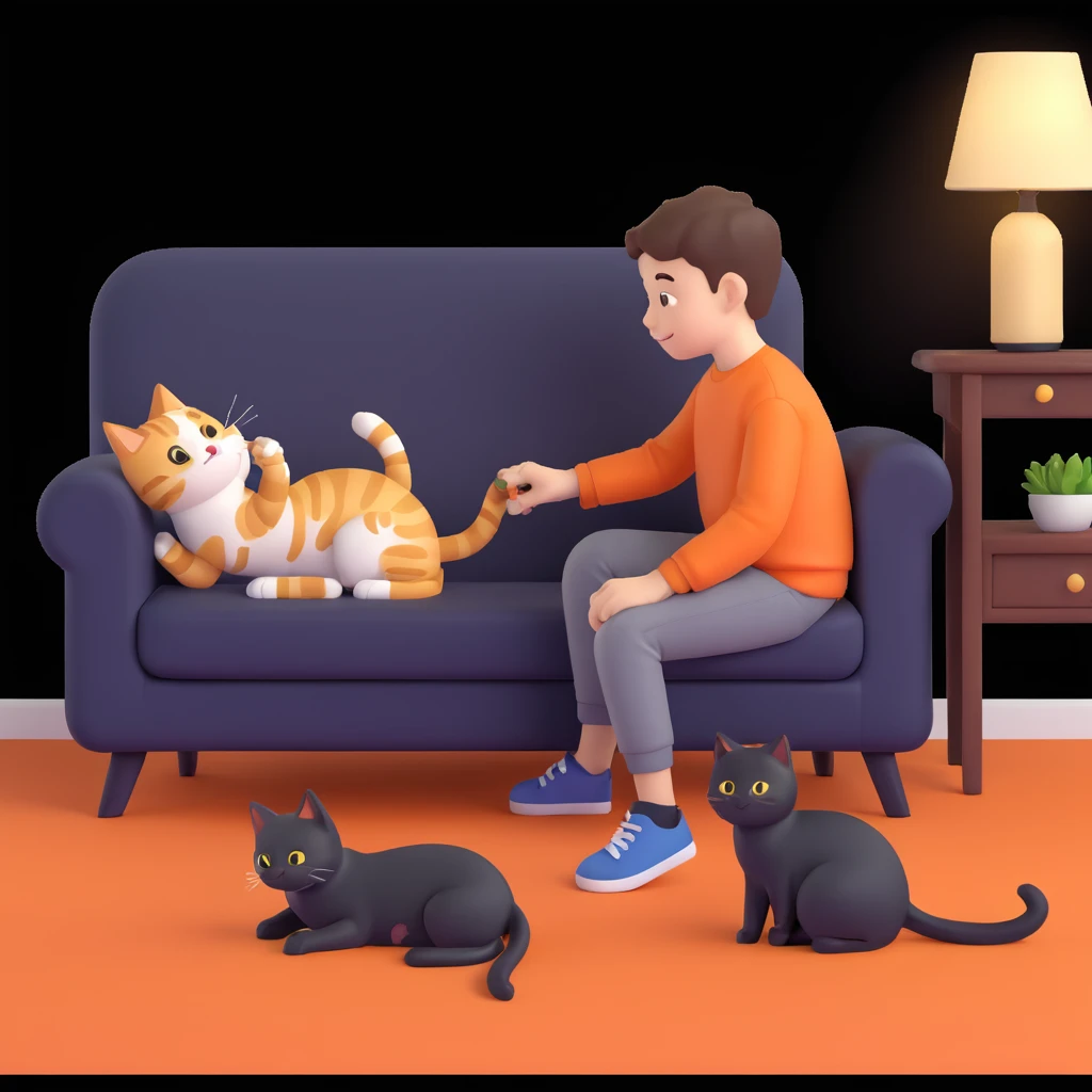 boy and cat pet, living room background emoji