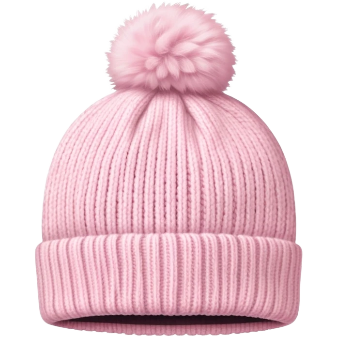 fluffy pastel pink winter beanie hat with pom pom, soft and cozy emoji