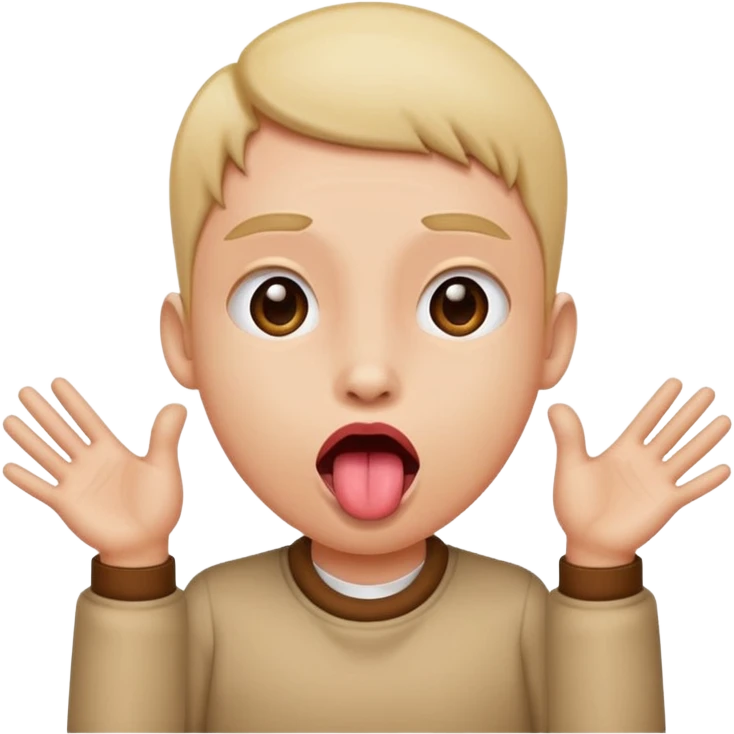 tounge out w hands to the side like pushing emoji