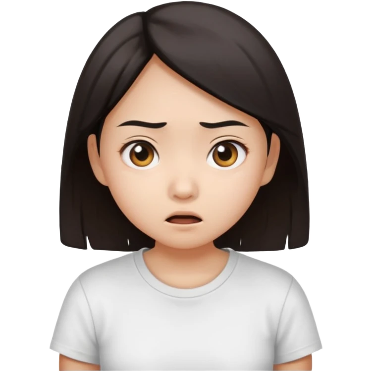 dark circles eyes frightened asian girl with white t-shirt emoji