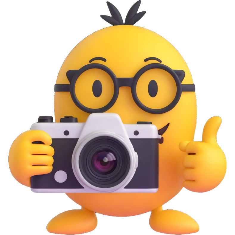 3D smiley emoji, nagy szempillás, kamerával, boldog emoji