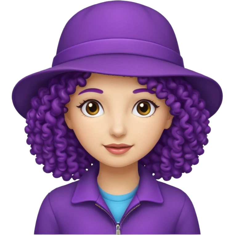 curly haired female with purple hat emoji