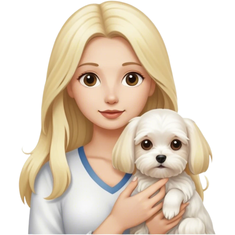 Blonde woman long hair with maltese dog emoji