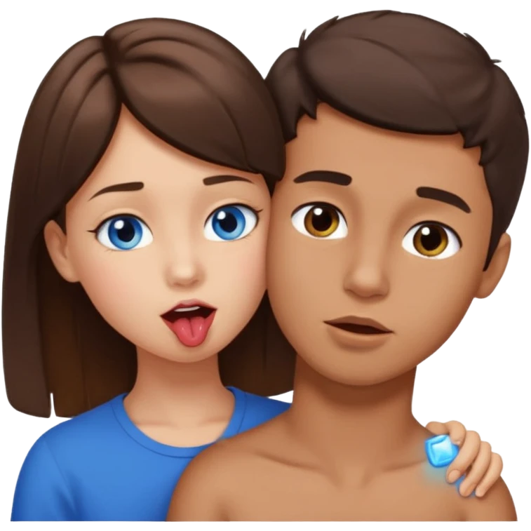 Make an emoji where a boy with light brown hair LICKING the NECK  of a blue eyed dark brown haired shoulder lenght girl emoji