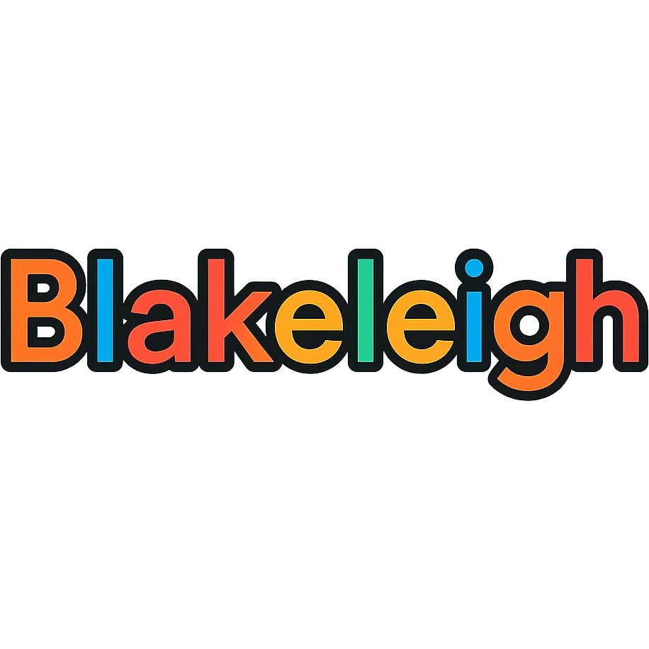 bold modern wordmark logo of Blakeleigh with color outlines emoji