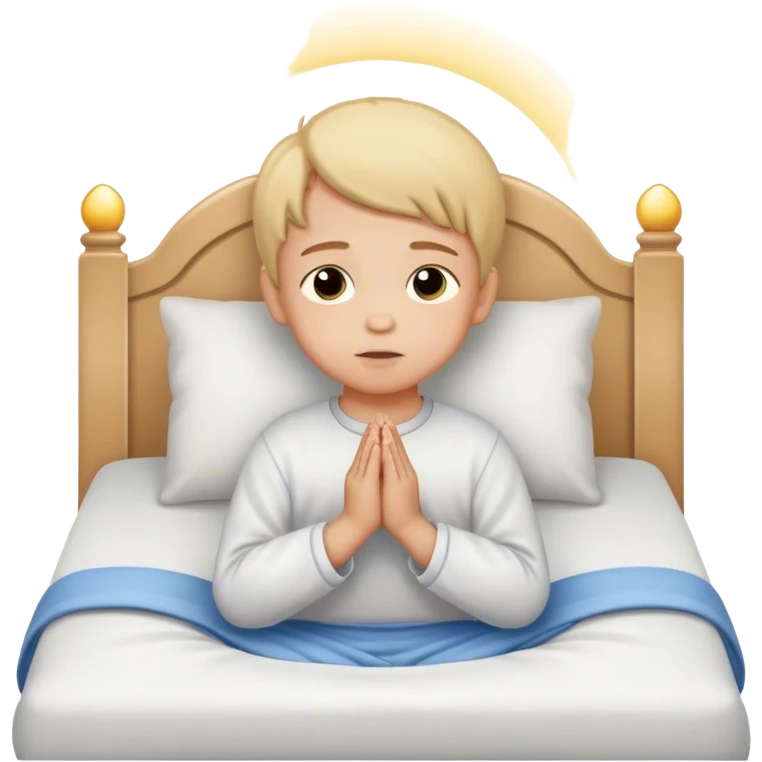 Child in bed doing prayers emoji
