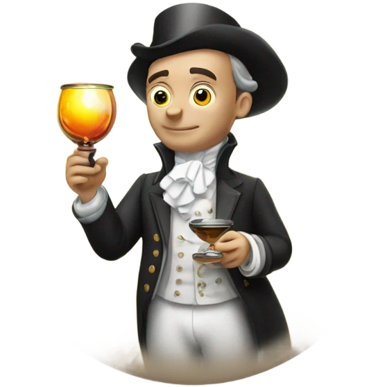 A rich aristocrat holding a glass oil burner with a bubble on the end emoji