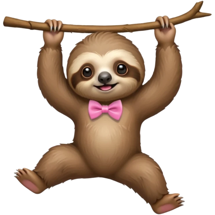 cute swinging Sloth on stick, pink bow tie emoji