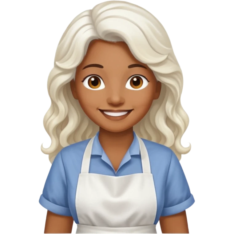 woman, brown skin, white long wavy hair, with apron emoji