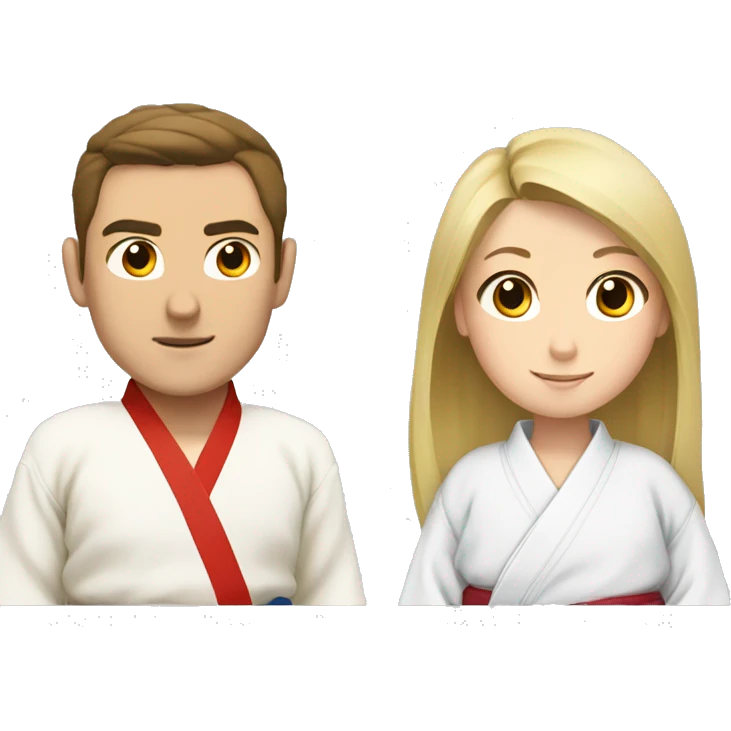 Man with brown hair, and  blonde girl in kimono judo emoji
