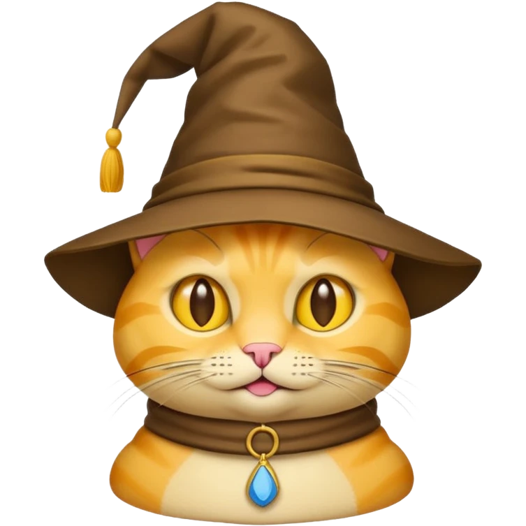 Simple yellow cat emoji wearing a sorting hat emoji