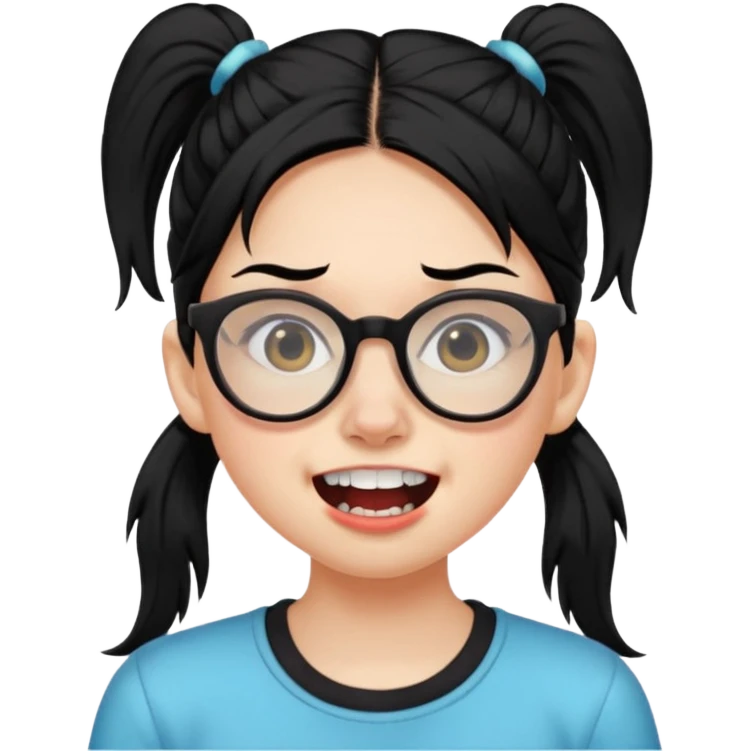 못생긴 여자 아이덧니도 있음 안경씀 검은색머리 비듬 포니테일 emoji