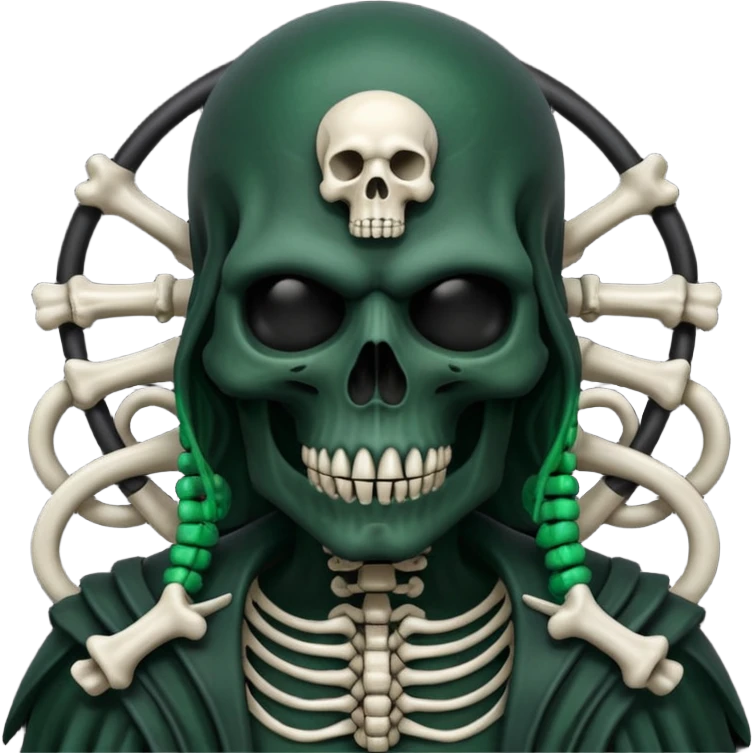 HR giger, wires, dark green, black flesh undead sorcerer, head. bones and skin emoji
