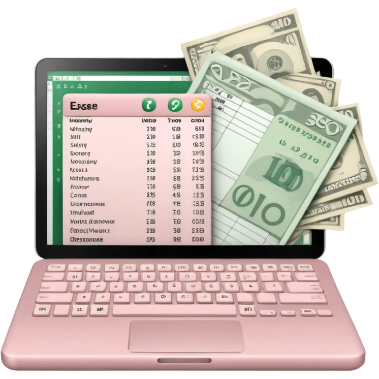 Light Pale Pink Expenses Money tracker Documents Excel lap top emoji