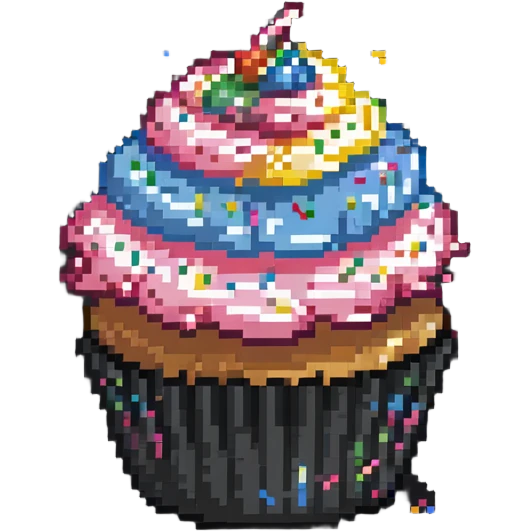 cupcake with pink frosting and rainbow sprinkles emoji