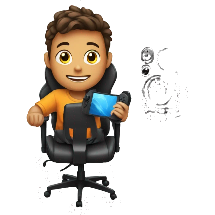Boy sitting on gaming chair and making youtube video emoji