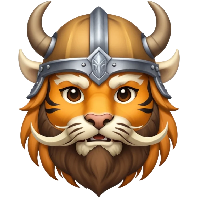 viking tiger face with horned helmet and beard for Twitch emote emoji