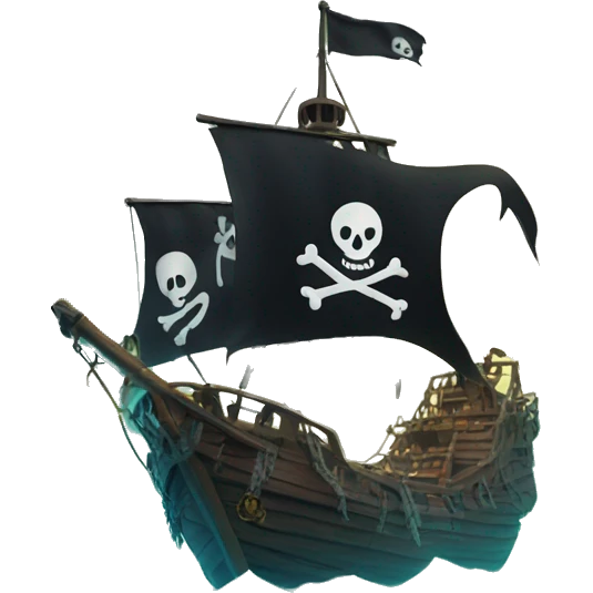 Animated pirate flag waving in the wind, with glowing skeletons pulling ropes on a ghost ship emoji