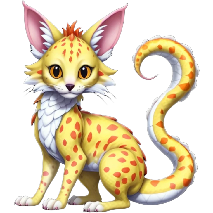 Flurry furry scaly sergal-serval-possum-sphynx-Koi-sergal-fusion-animal-hybrid-creature with a snake-tail emoji