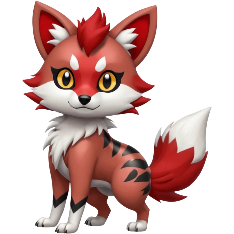 Red Lycanroc-Furret-Zorua-Poochyena-fusion, full body, with black and white edgy markings patterns emoji