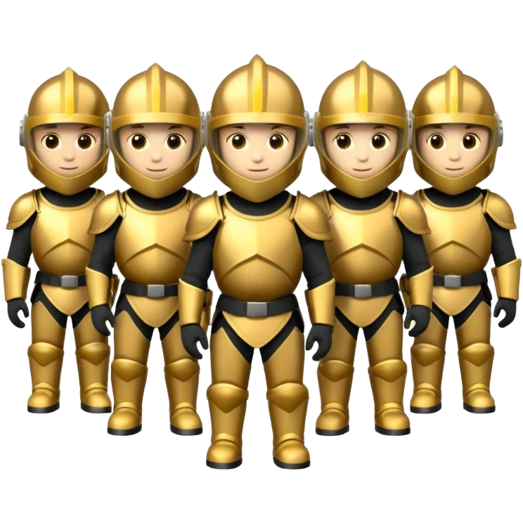group of golden knights standing together, partially hidden in shadows, emoji style emoji