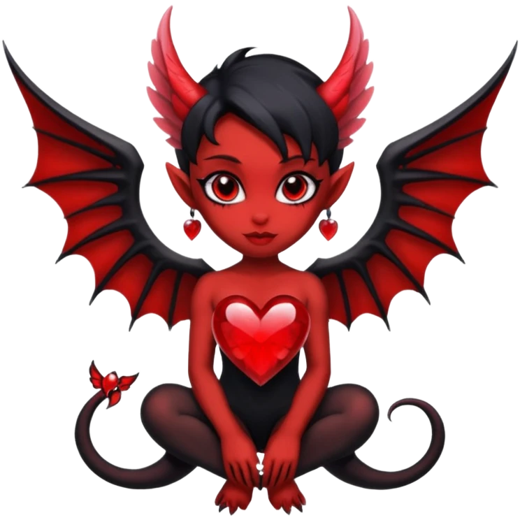 small black succubus wings, cryhstal heart red, black heart tail emoji