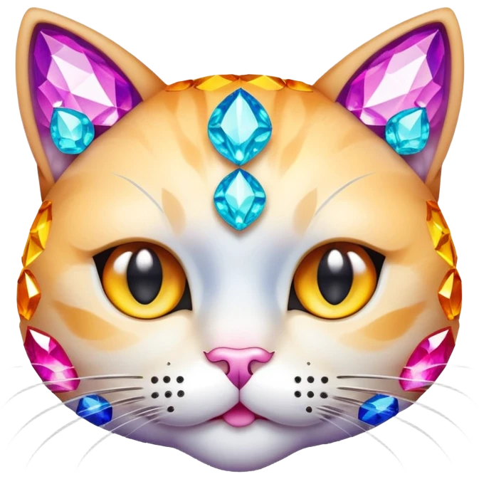 cat face with a blank, staring expression, made of sparkling gems emoji